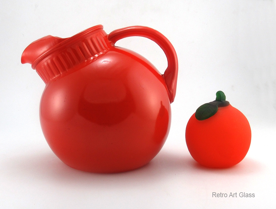 Retro Glass Ball Jug and Tumblers in Primary Orange 1950's - Image 4