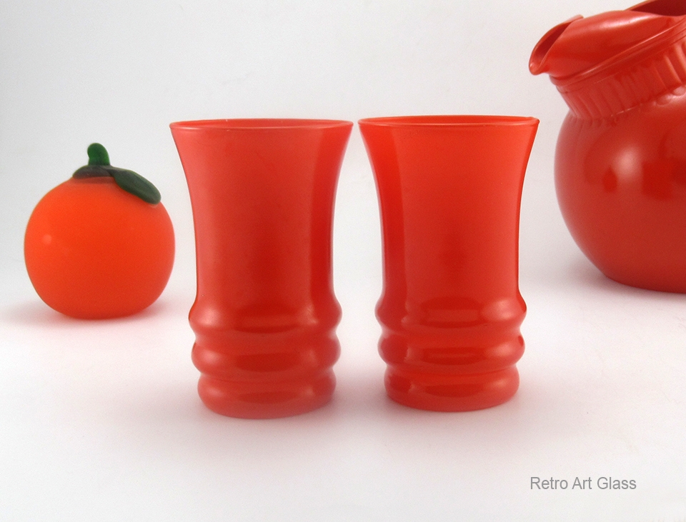 Retro Glass Ball Jug and Tumblers in Primary Orange 1950's - Image 2