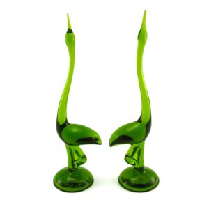 Art Glass Egret Pair Mid-Century Mod Tall Figurines