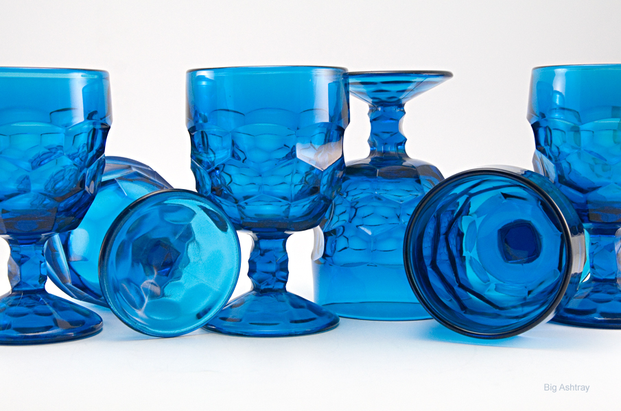 Retro Modern Georgian Bluenique Glass Goblets - Image 3
