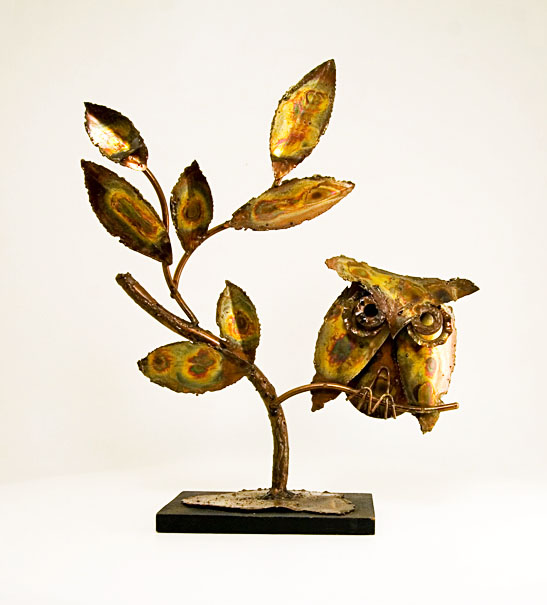 Brass Owl Sculpture Retro Modern Jere Style