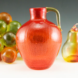 Large Retro Modern Jug Vase in Persimmon Crackle Glass