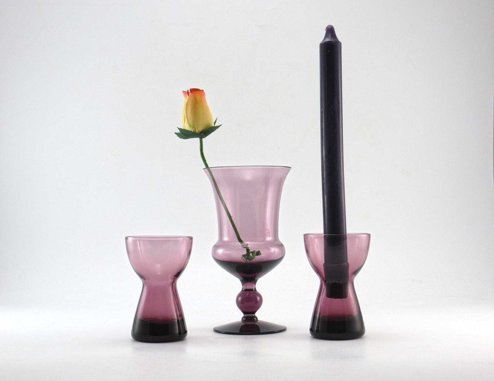 Morgantown Amethyst Crystal Vase and Candle Holder Set - Image 2
