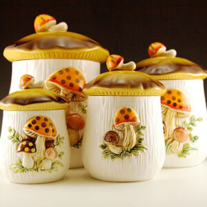 Retro Mushroom Kitchen Canister Set Plus Napkin Holder