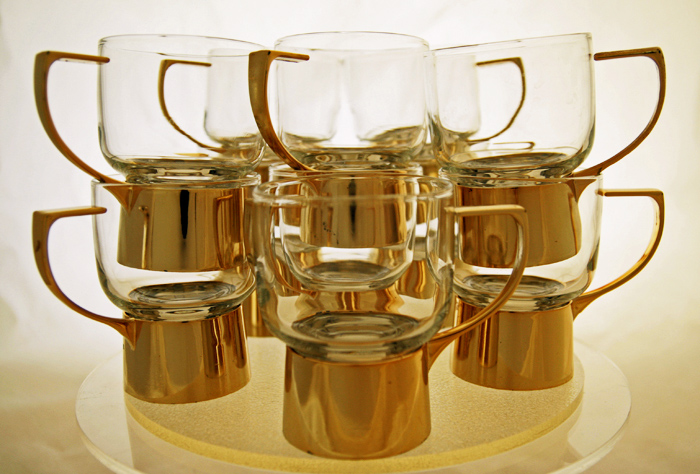 Swedish Modern Style Metal and Glass Mug Set 10 - Image 3