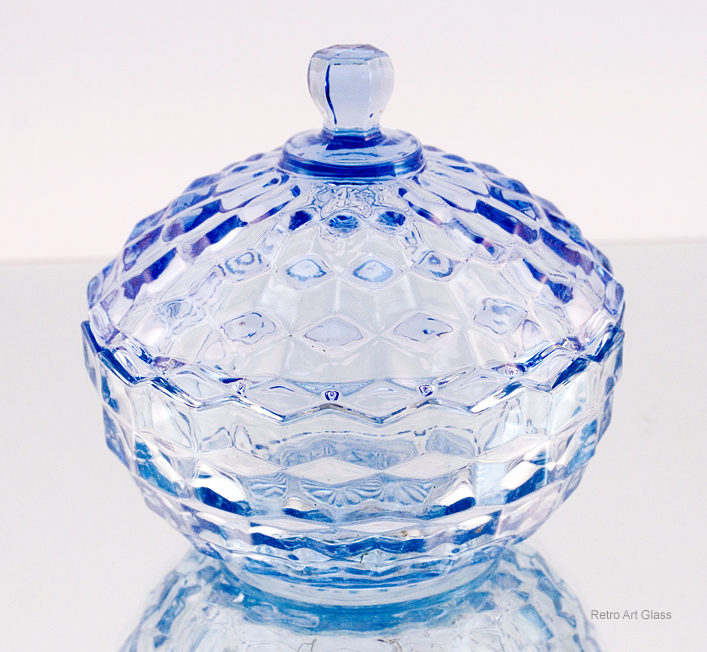 Retro Vintage Cubist Glass Large Covered Bowl