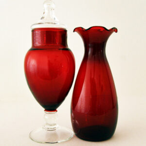 Royal Ruby Vase & Apothecary Jar with Label