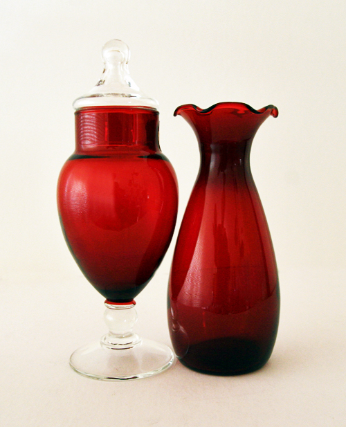 Royal Ruby Vase & Apothecary Jar with Label