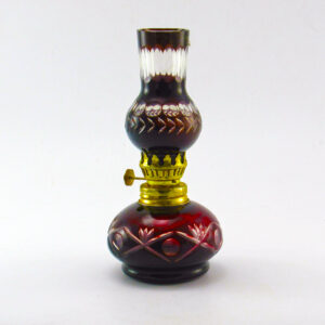 Bohemian Glass Oil Lamp Ruby Cut to Clear