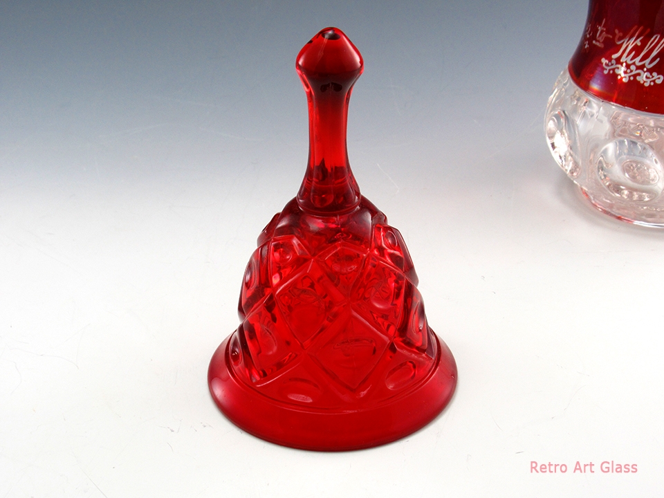 Ruby Glass Bell in Diamond Thumbprint Pattern