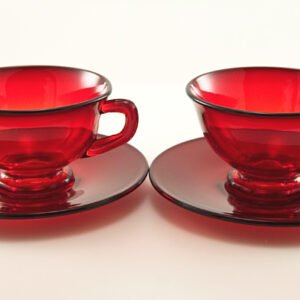Ruby Glass Cup and Saucer Service for 2 by Viking