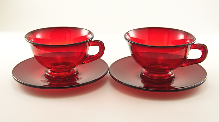 Ruby Glass Cup and Saucer Service for 2 by Viking