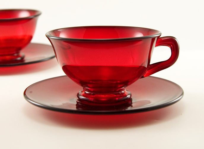 Ruby Glass Cup and Saucer Service for 2 by Viking - Image 4