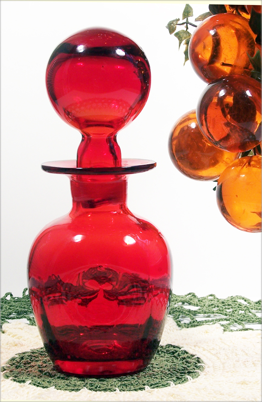 Ruby Red Art Glass Decanter with Ball Stopper