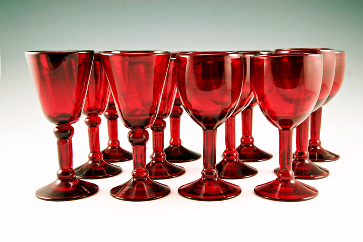 Blenko Ruby Red Blown Glass Stemware Set of 12