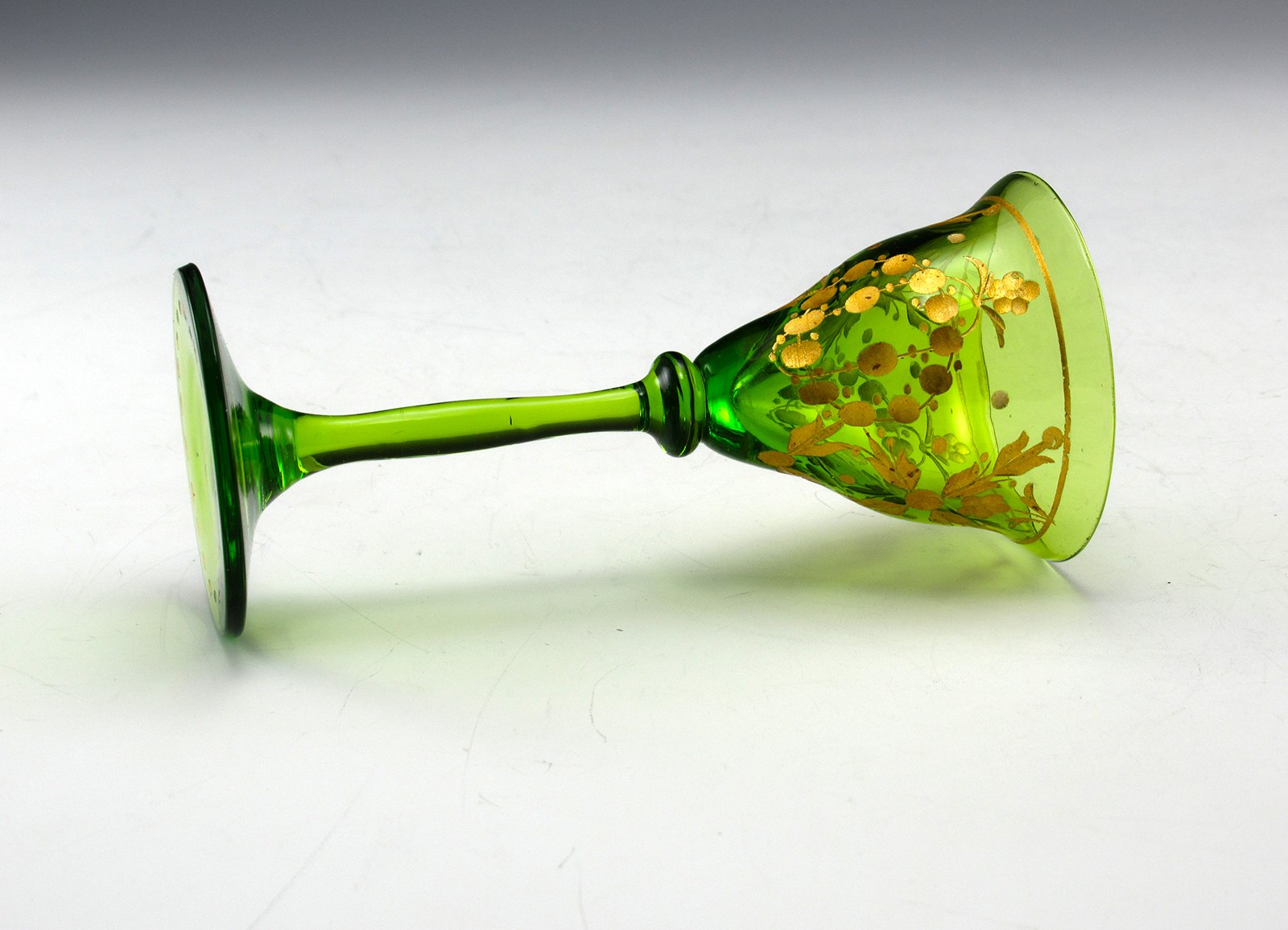 Antique Emerald Decanter and Goblets Engraved Gold Filled - Image 4