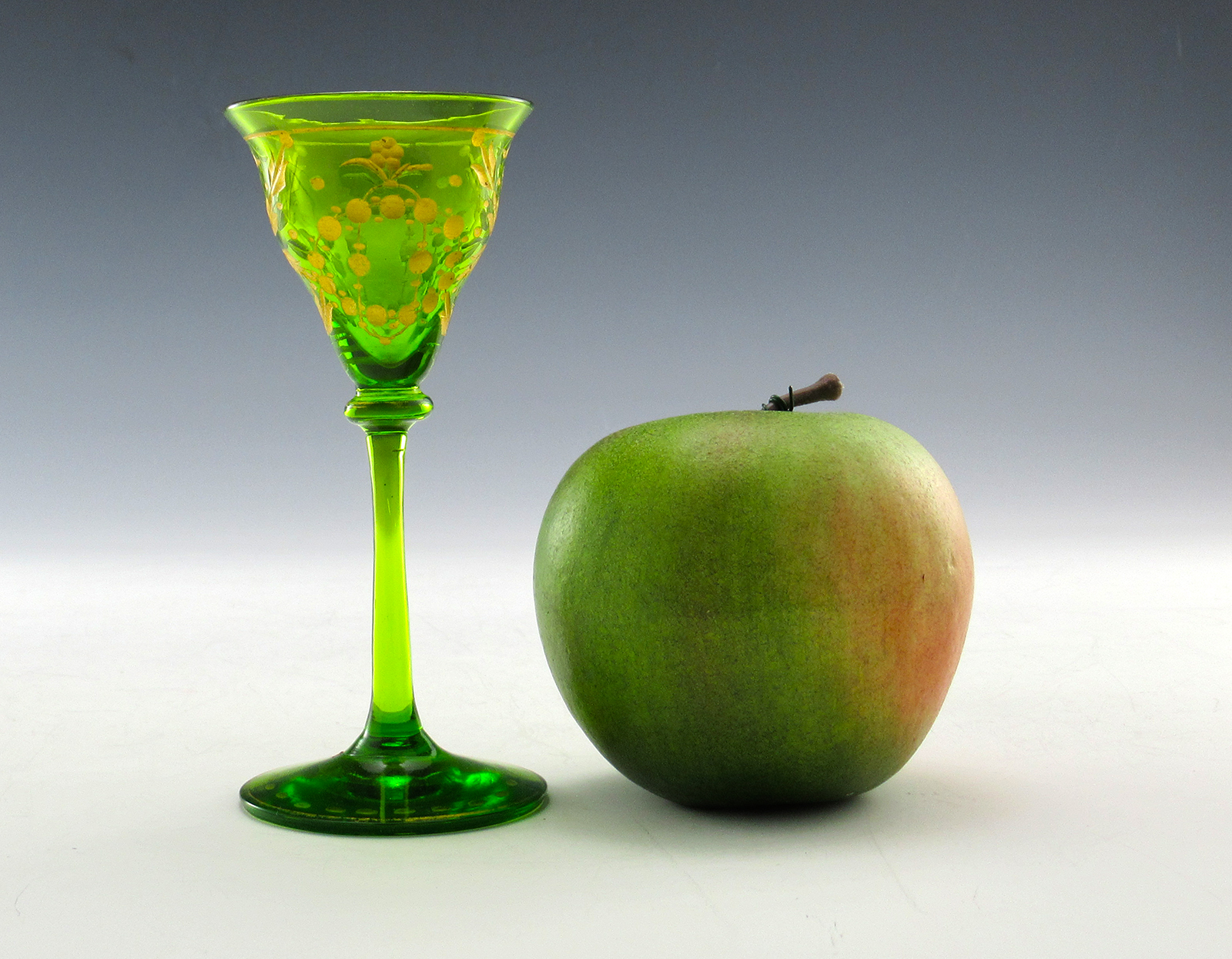 Antique Emerald Decanter and Goblets Engraved Gold Filled - Image 6
