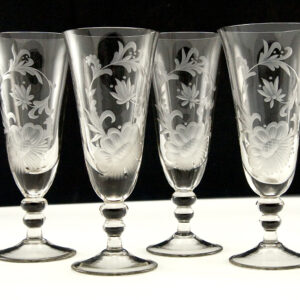 Swedish Blown Glass Goblets with Deep Floral Etch Smoked