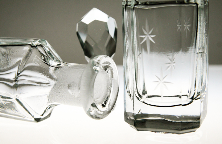 Set of Antique Etched Glass Barber or Condiment Bottles - Image 3