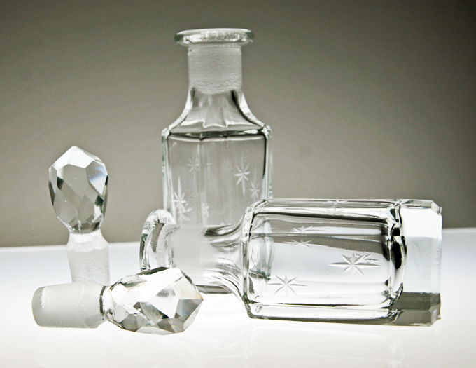 Set of Antique Etched Glass Barber or Condiment Bottles - Image 2