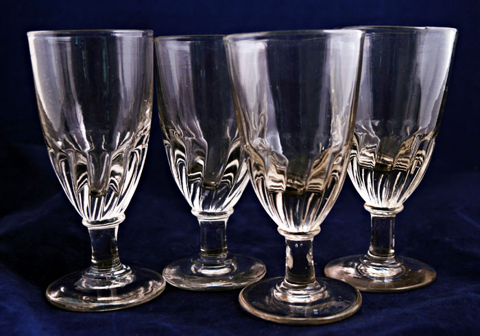 Large Antique Ale Goblets with Wrythen Petal Decor Set 4