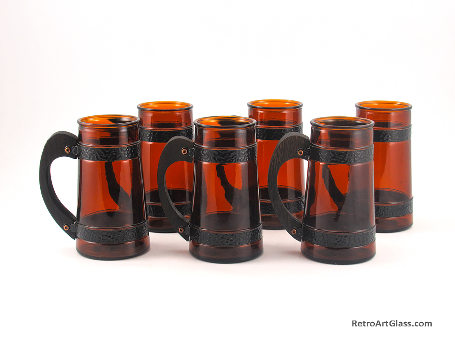 Siesta Ware Set of Six Metal Banded Brown Glass Mugs - Image 2