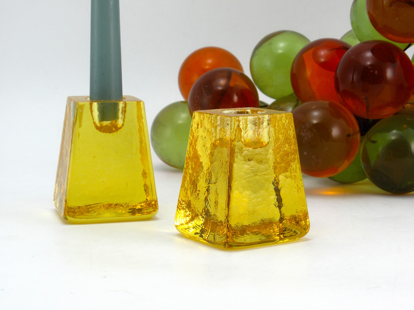 Signed Candlestick Holders Vintage Glass Hand-Made