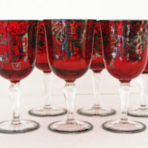 Silver Overlay Cenedese Murano Ruby Red Wine Glass Set 6