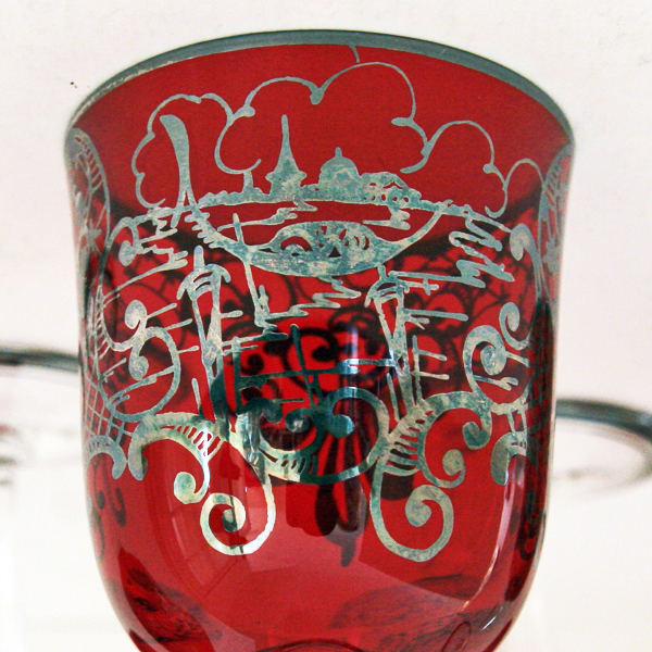 Silver Overlay Cenedese Murano Ruby Red Wine Glass Set 6 - Image 2