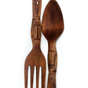 Hand Carved Teak Fork and Spoon Wall Art