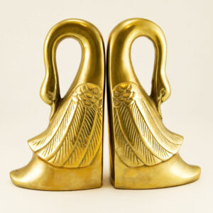 Solid Brass Swooning Swan Bookend Set
