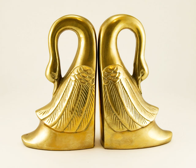 Solid Brass Swooning Swan Bookend Set