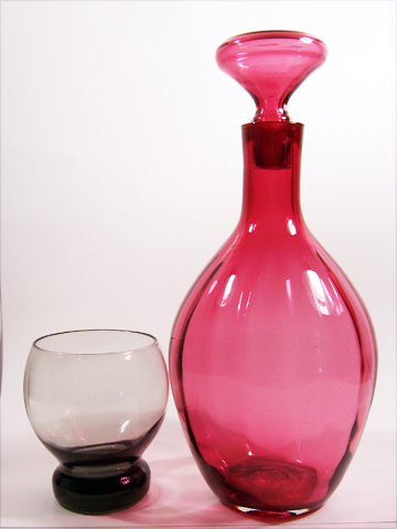 Stunning Cranberry Blown Optic Glass Vintage Decanter
