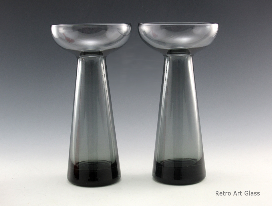 Pair of Morgantown Glass Sonata Vases #110 in Smoke Black