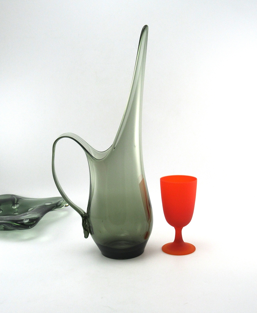 Swedish Modern Decor Tall Hand-Blown Glass Pitcher Vase - Image 3