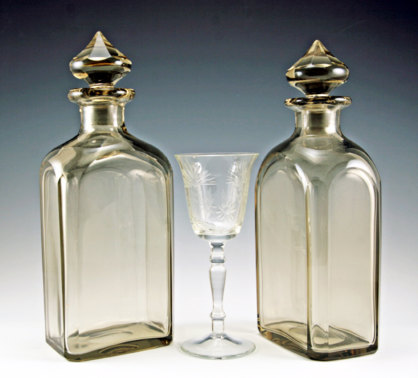 Swedish Uranium Cut Crystal Decanter Set 1930s