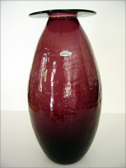 Tall Blenko Purple Amethyst Crackle Glass Vase