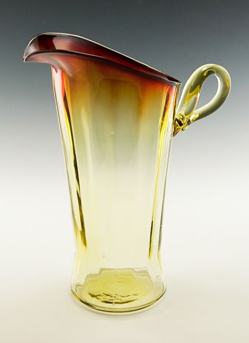 Tall Blown Optic Art Glass Rubina Verde Hand-Blown Pitcher - Image 3