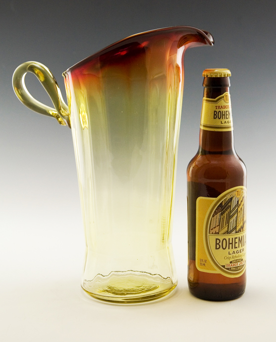 Tall Blown Optic Art Glass Rubina Verde Hand-Blown Pitcher