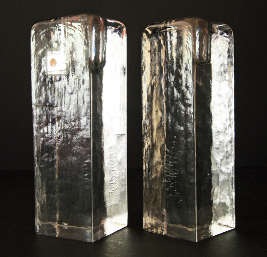 Tall Ice Block Candlestick Holder Set by Blenko Art Glass