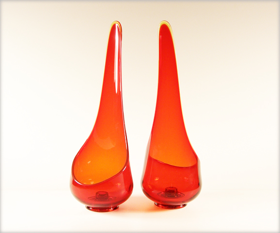 Orange Taperglow Set Mid-Century Glass Candleholders