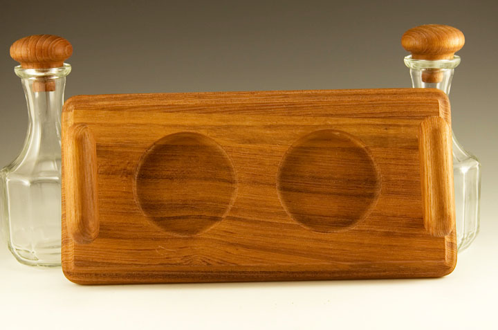 Teak Wood Condiment Set with Italian Glass Bottles - Image 2