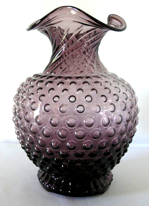 Antique Glass Sweet Pea Vase in Canary Hobnail - Image 6