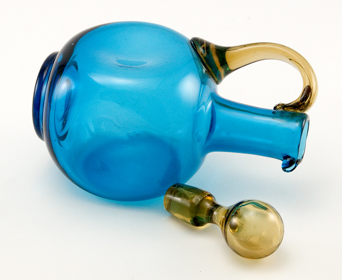 Hand-Blown Vintage Glass Blue Topaz Jug - Image 3