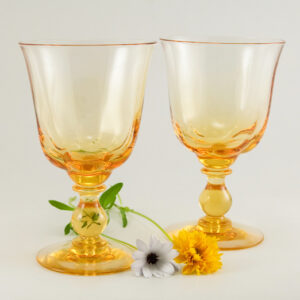 Two Tiffin Glass Golden Banana Wine Goblets