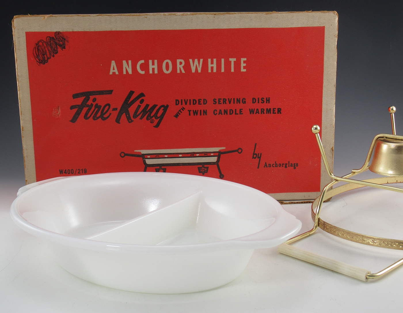 Vintage Fire-King Server and Twin Candle Warmer Unused - Image 6