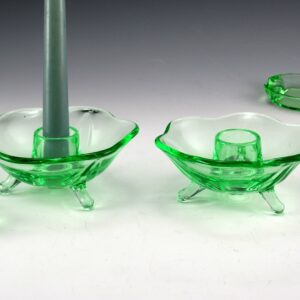 Uranium Depression Glass Candlestick Holders