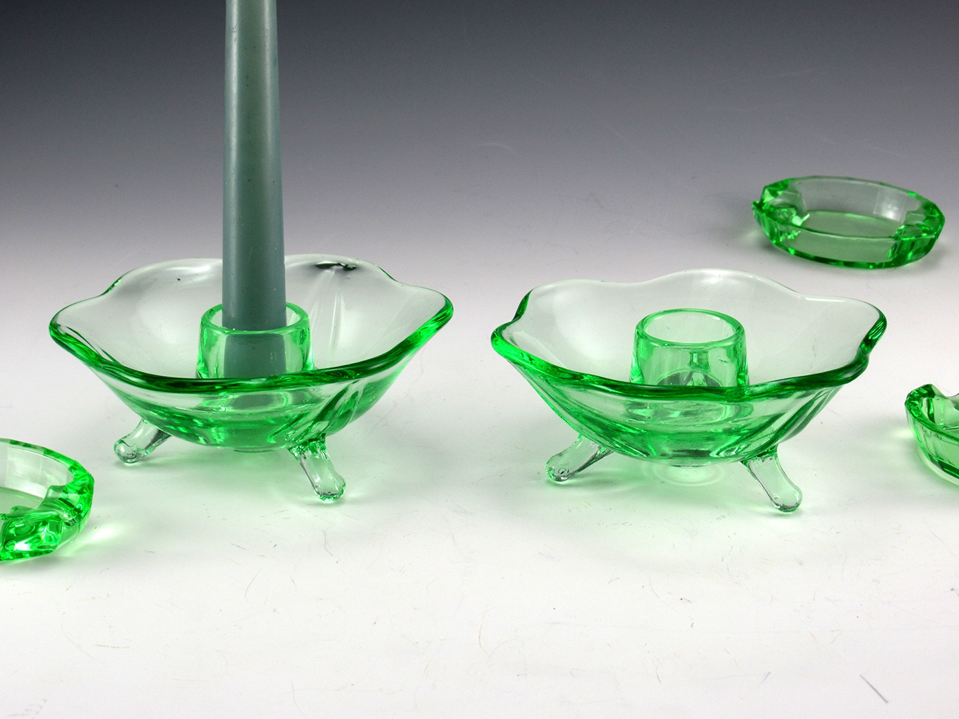 Uranium Depression Glass Candlestick Holders