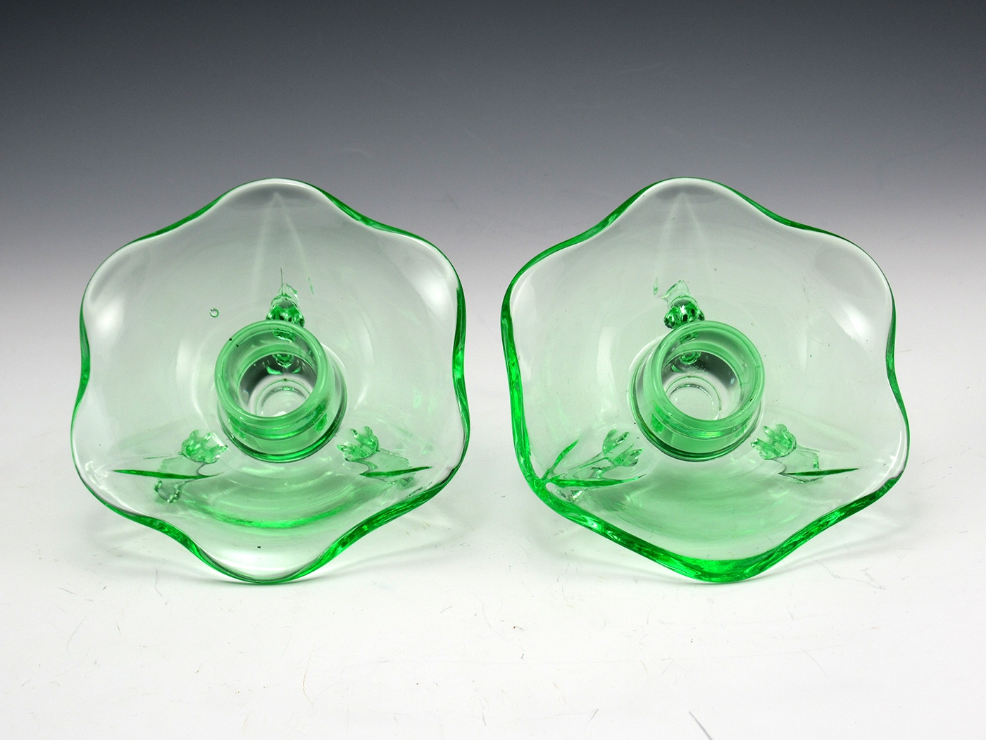 Uranium Depression Glass Candlestick Holders - Image 4