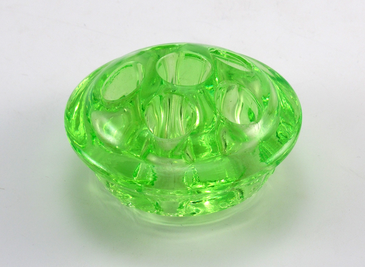 Uranium Glass Flower Frog Small Bud Vase Size Dated 1916